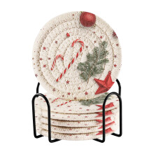 Round Woven Drink Coasters with Holder 6-Pc