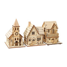 Christmas Wooden Houses with LED Lights 3pcs