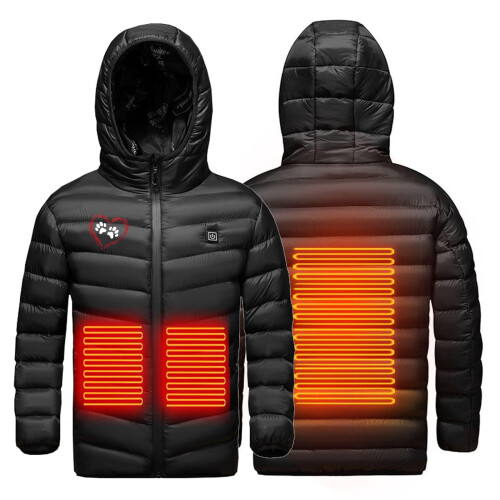 Heated Kids Coat with Red Heart Paw Print USB Temp Control