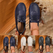 Women's Leather Lace-Up Flat Shoes Round Toe Soft Sole