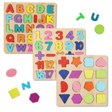 Wooden ABC Alphabet and Number Shape Puzzles for Toddlers