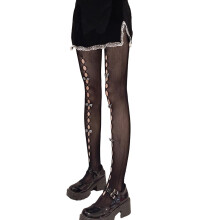 Black Women's Lolita Tights with Bows Mesh Gothic Lace One