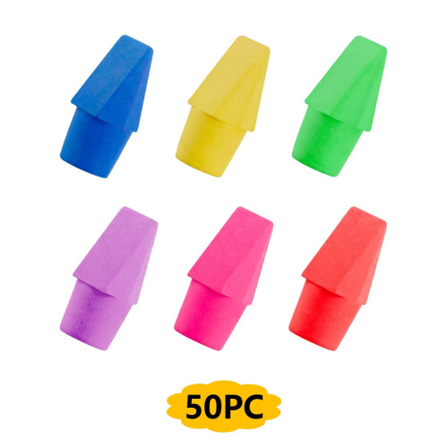 Pencil Eraser Tops 50 Pack 6 Colors