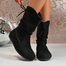 Women's Slouch Ankle Boots Pleated Lace-Up Flat Sole