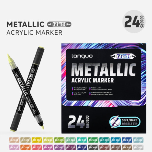 Metallic Acrylic Paint Markers Set 24 Colors Dual-Tip