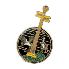Shamisen and Crane Enamel Pin 1 piece