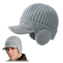 Cozy Head Beanie Winter Knit Cap with Brim and Ear Flaps