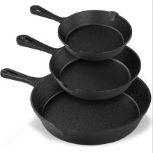 Cast Iron Skillet Set Heavy-Duty Pre-Seasoned 3 Pcs