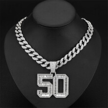 Hip Hop Number 50 Pendant Necklace with 15mm Crystal Cuban