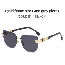 (Black Gray)Guarda-sóis sofisticados olhos de gato com elementos geométricos para looks casuais de festa