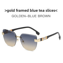 (Blue Yellow)Guarda-sóis sofisticados olhos de gato com elementos geométricos para looks casuais de festa