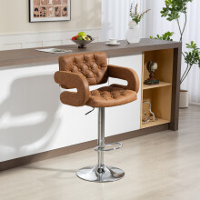 HOMCOM Adjustable Height Barstool Steel Pole PU Leather, Brown