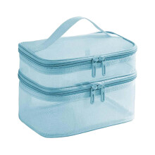 Cosmetic Bag Waterproof PU TPU Double Zipper Blue