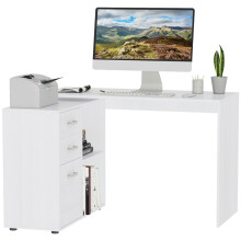 L Shaped Computer Desk, Reversible Home Office Desk with Drawers, File Cabinet and Storage Shelves, Study Table, 117 x 83.5 x 76cm, White