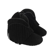 Baby Girls Cowboy Tassel Boots Side Zipper Moccasins Black