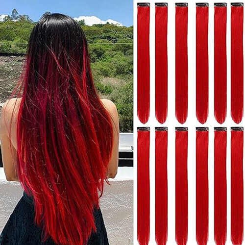 Colored Clip-In Hair Extensions Straight Synthetic 12 pcs