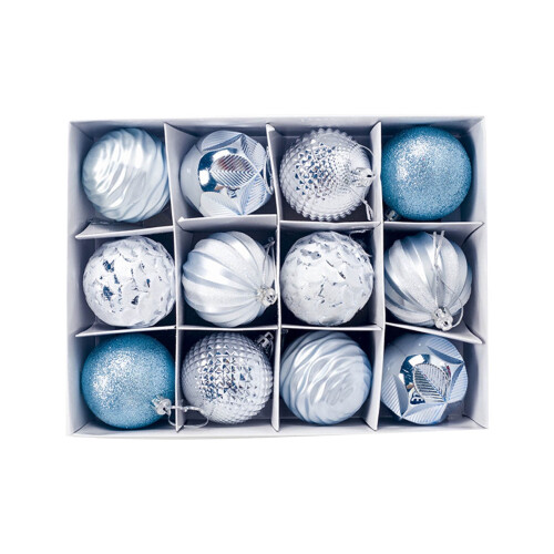 Christmas Glitter Balls Blue Plastic 12PCS 2.36 Inch 1