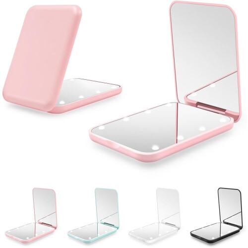 Mini LED Pocket Mirror with 1x/2x Magnification and