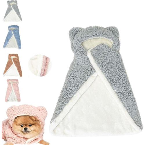 Pet Cape Blanket Hooded Robe Gray Small