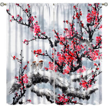 Japanese Red Cherry Blossom Blackout Curtains 84x84 in
