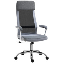 Office Chair, Adjustable Height, Swivel Rolling Wheels, Mesh Back and Linen-Feel Fabric Seat for Home and Study, Grey