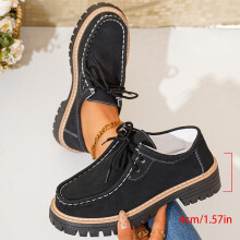 Women's Vintage Lace-Up Loafers Faux Suede Mid-Heel Comfort