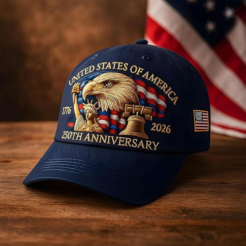 Red Baseball Cap USA 250th Anniversary Embroidered 2