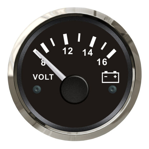 Voltmeter 8-16V 52mm Black with Red/Yellow Backlight