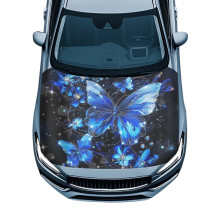 Blue Butterfly Car Hood Cover Stretch Polyester Elastic
