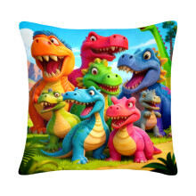 Cartoon Dinosaur Throw Pillow Cover 16x16 Inch Linen