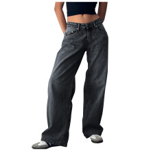 Women's Wide Leg High Waisted Denim Pants Grey