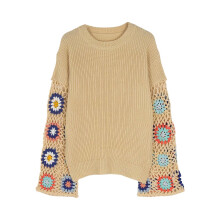 Women's Floral Crochet Sweater with Bell Sleeves