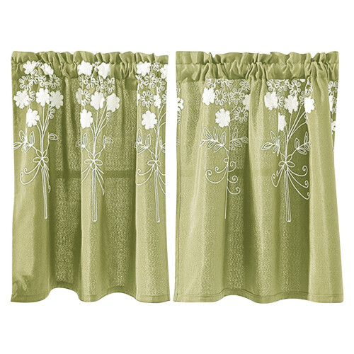 Navy Blue Polyester Cafe Curtains 29x24 Inch Embroidered