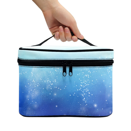 Polyester Makeup Bag with Brush Compartments Blue Glitter 2