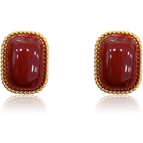 Geometry Red Stud Earrings S999 Sterling Silver Vintage