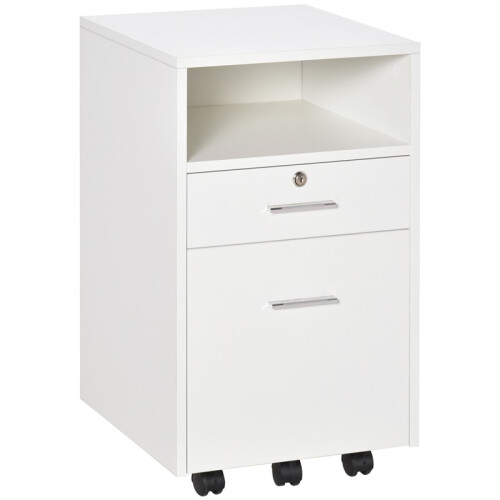Lockable Two-Drawer Filing Cabinet, with Wheels - White