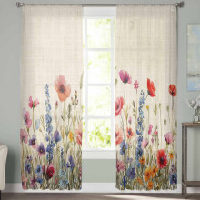 Sheer Curtains Poppy Watercolor Floral Voile 52x63 Inch 2