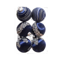 Vintage Christmas Ball Ornaments Dark Blue 6-Piece Set