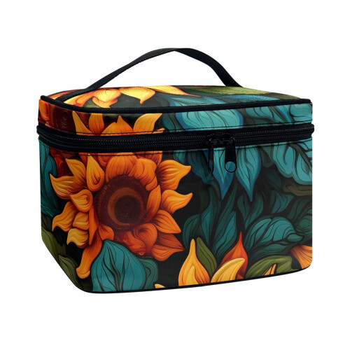 Portable cosmetic bag with floral pattern and zipper 1