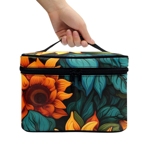Portable cosmetic bag with floral pattern and zipper 2