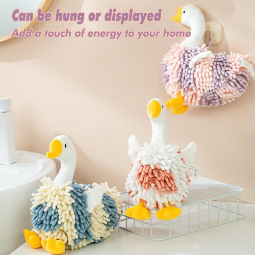 Fuzzy Swan Chenille Hand Towels with Hanging Loop 2 PCS 1