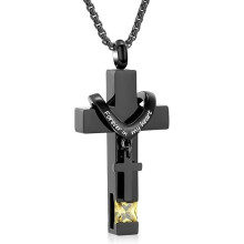 Cross Urn Necklace for Ashes with Birthstone Keepsake