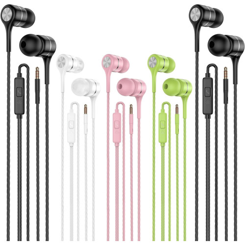 Wired Earbuds with Mic Heavy Bass Noise Isolation 5-Pack