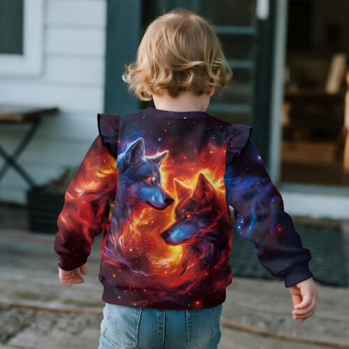 Galaxy Flame Wolf Toddler Sweatshirt Round Neck Soft Long 2