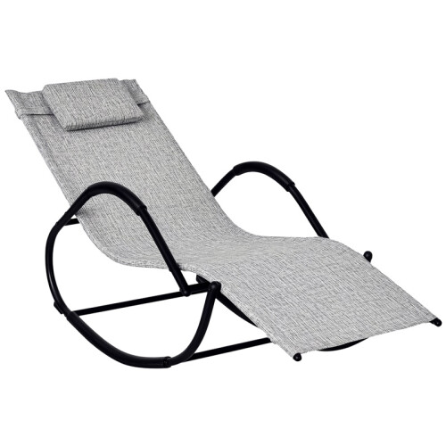 Steel Frame Zero Gravity Rocking Lounge Chair w/ Pillow Grey