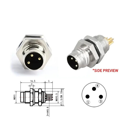 M8 Sensor Connector Panel Mount Waterproof Flange Socket A