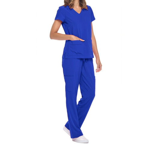 Women's V-Neck Scrubs Set Blue M