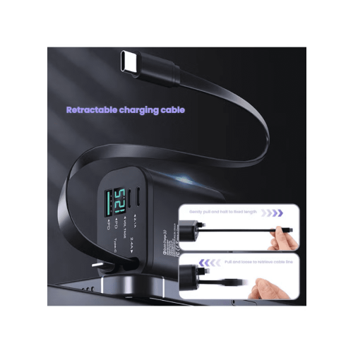 USB PD Car Charger with Two 0.7m Retractable Cables 2