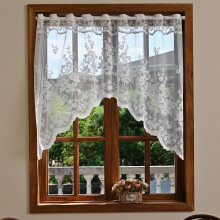 White Lace Swag Curtains with Floral Embroidery 63x39 Inch