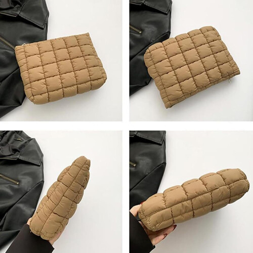Quilted Makeup Bag for Women Solid Color Large Capacity 2